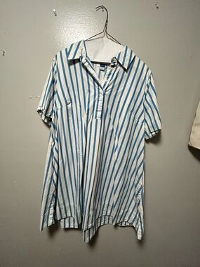 Women’s Blue and White Striped Short-Sleeve Polo dress mini